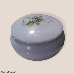 Vintage trinket jar handmade floral print on lid